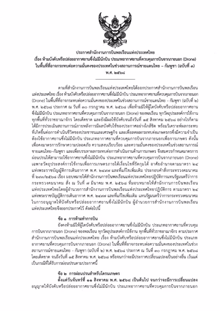 ประกาศห้ามบินโดรนเกษตร